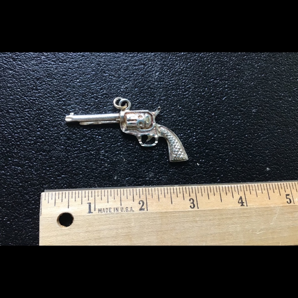 Gun Revolver Charm Pendant Sterling Silver